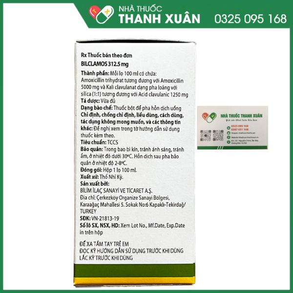 Bilclamos 312.5mg - Thuốc điều trị ngắn ngày các trường hợp nhiễm khuẩn